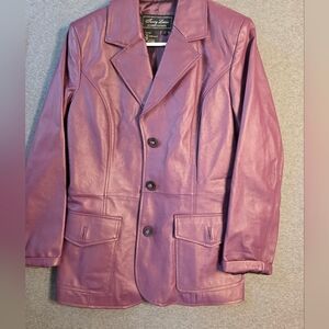 Terry Lewis Classic Luxuries Purple Leather Jacket Womwns Small Like New